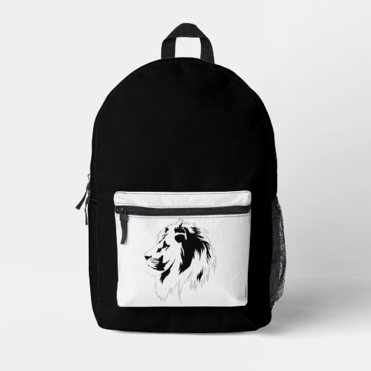 Lion Portrait (schwarz) Bedruckter Rucksack (Vorderseite)