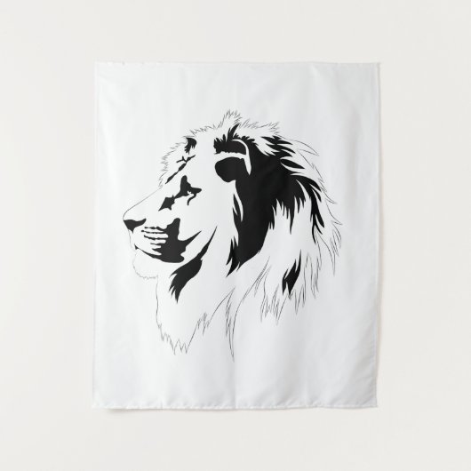 Lion Portrait (schwarz) Wandteppich (Vorderseite)