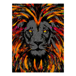 Lion Poster Glossy - Orange Dark Lion Illustration