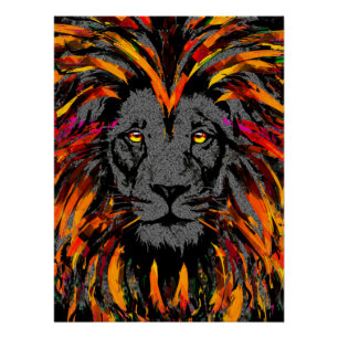 Lion Poster Glossy - Orange Dark Lion Illustration