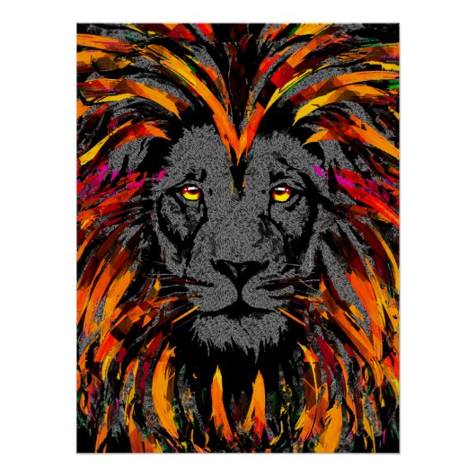 Lion Poster Glossy - Orange Dark Lion Illustration (Vorderseite)