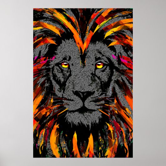 Lion Poster | Orange Dark Lion Illustration (Vorne)