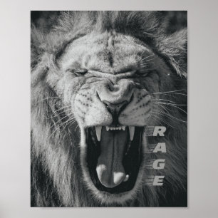 Lion Rage Black und White Roar Poster