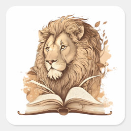 Lion Reading Book, Wild zum Lesen Quadratischer Aufkleber
