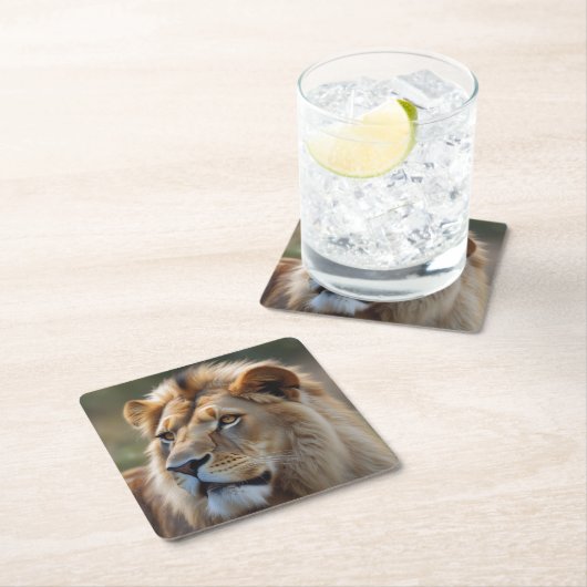 Lion Rechteckiger Pappuntersetzer (Vor Ort)