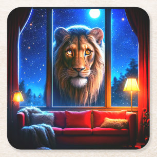 Lion Rechteckiger Pappuntersetzer