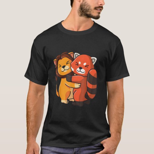 Lion Red Panda Hugging Kawaii Animal T-Shirt (Vorderseite)
