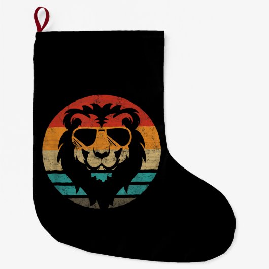 Lion Retro Style Vintag Großer Weihnachtsstrumpf (Vorderseite)