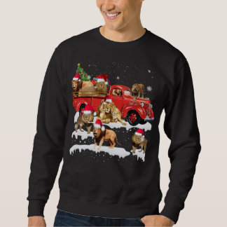 Lion Riding Red Truck Frohe Weihnachts X-mas Ugly Sweatshirt