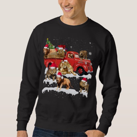 Lion Riding Red Truck Frohe Weihnachts X-mas Ugly Sweatshirt (Vorderseite)