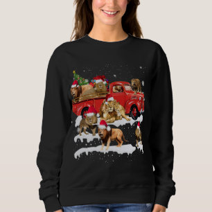 Lion Riding Red Truck Frohe Weihnachts X-mas Ugly Sweatshirt