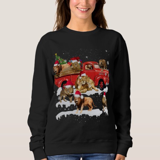 Lion Riding Red Truck Frohe Weihnachts X-mas Ugly  Sweatshirt (Vorderseite)
