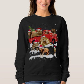 Lion Riding Red Truck Frohe Weihnachts X-mas Ugly Sweatshirt
