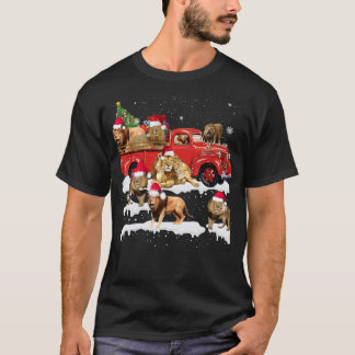 Lion Riding Red Truck Frohe Weihnachts X-mas Ugly T-Shirt