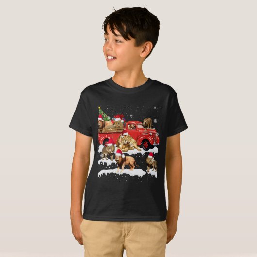 Lion Riding Red Truck Frohe Weihnachts X-mas Ugly  T-Shirt (Vorne ganz)