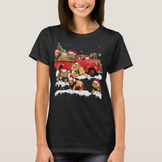 Lion Riding Red Truck Frohe Weihnachts X-mas Ugly T-Shirt