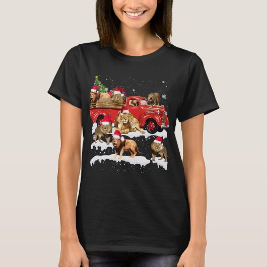 Lion Riding Red Truck Frohe Weihnachts X-mas Ugly T-Shirt (Vorderseite)