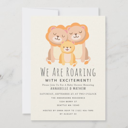 Lion Roaring Spannung 2 Väter Babydusche Einladung (Vorderseite)