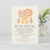 Lion Roaring Spannung Baby Dusche Einladung (Stehend Vorderseite)
