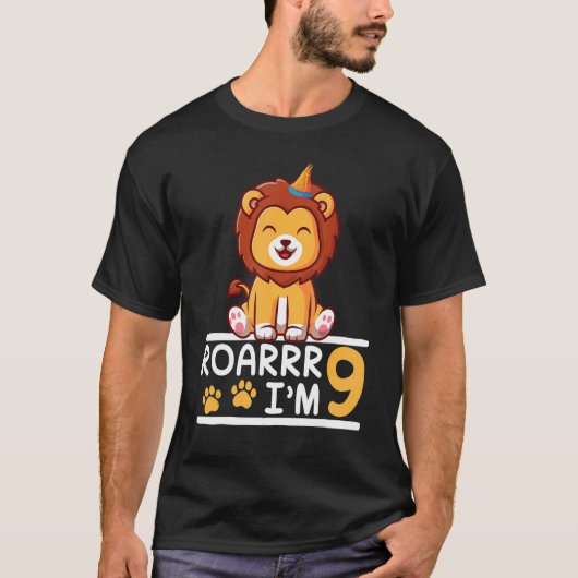Lion Roarrr Ich bin 9 Jahre alt glücklich, meinen  T-Shirt (Vorderseite)