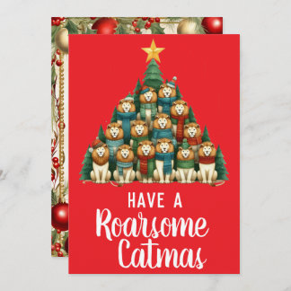 Lion Roarsome Catmas Christmas Tree Feiertagskarte