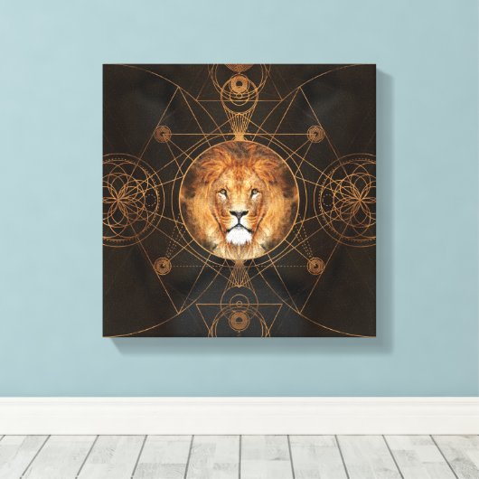 Lion Sacred Geometry Digitale Kunst Leinwanddruck (Insitu (Holzboden))