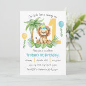 Lion Safari 1st Birthday Invitation Einladung (Stehend Vorderseite)
