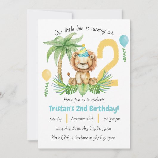 Lion Safari 2nd Birthday Invitation Einladung (Vorderseite)