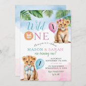 Lion Safari gewinnt mit Bow Wild One zum Geburtsta Einladung (Vorne/Hinten)