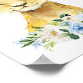 Lion, Safari, Jungle, Blue Flowers, Boy Nursery Poster (Ecke)