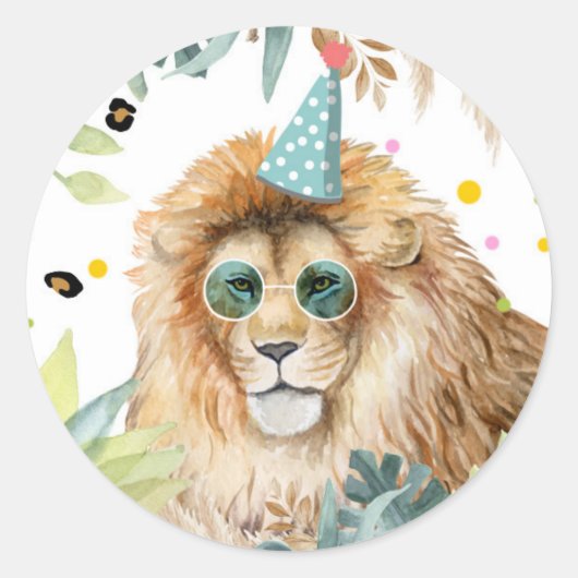 Lion Safari Party Animal Birthday Gefallen Dekorat Runder Aufkleber (Vorderseite)