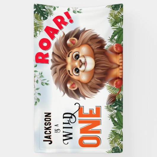 Lion Safari Wild One Kindergeburtstag Banner (Vertikal)