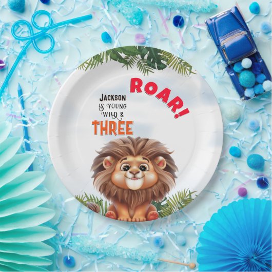 Lion Safari Wild & Three Kindergeburtstag Pappteller (Party)