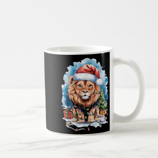 Lion Santa Hat Christmas Lights Watercolor Winter Kaffeetasse (Rechts)