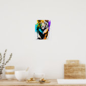 Lion schwarz lila blaue Linien zeichnen pash Poster (Küche)