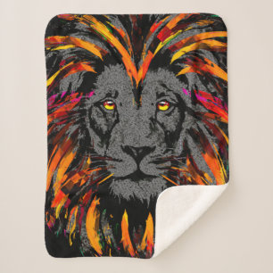 Lion Sherpa Blanket Orange Dark Lion Illustration Sherpadecke