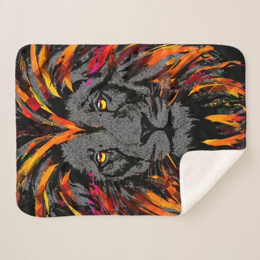 Lion Sherpa Blanket Orange Dark Lion Illustration Sherpadecke (Vorderseite (Horizontal))