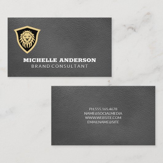 Lion Shield | Elegant Leather Visitenkarte (Vorne/Hinten)