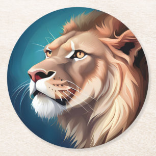 Lion Side Posed Portrait-56557 Runder Pappuntersetzer