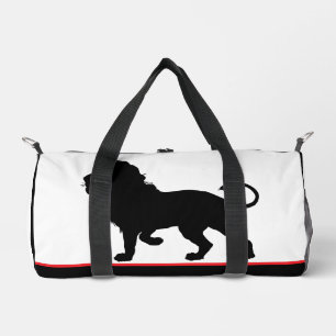 Lion Silhouette Black Red Trim Duffle Bag