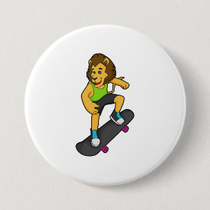 Lion Skater Skateboard Button