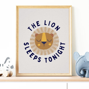 Lion Sleeps Safari Art Print   Kinderzimmer Art Poster