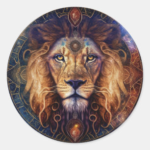 Lion Spirit Mandala Visionäre Kunst Runder Aufkleber