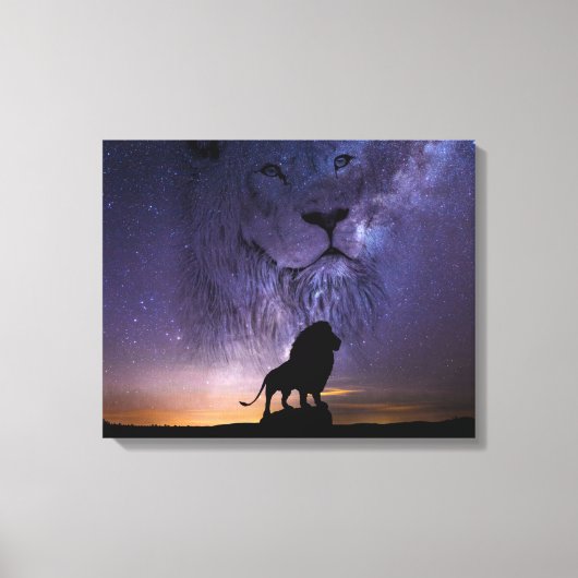 Lion Spirit & Silhouette in der Nacht Sky Leinwanddruck (Vorderseite)