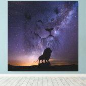 Lion Spirit & Silhouette in der Nacht Sky Leinwanddruck (Insitu (Holzboden))