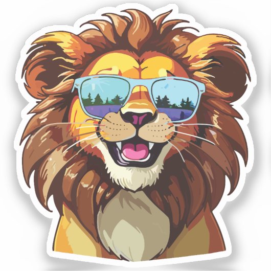Lion Sticker with Aviator Sunglasses  (Vorderseite)