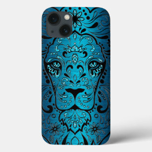 Lion Sugar Skull Metallic Blue Hintergrund Case-Mate iPhone Hülle