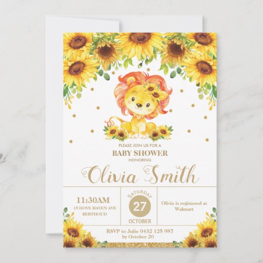 Lion Sunflower Floral Baby Dusche Sprinkle Girl Einladung (Vorderseite)