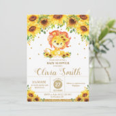 Lion Sunflower Floral Baby Dusche Sprinkle Girl Einladung (Stehend Vorderseite)