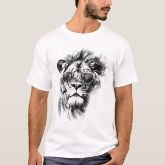 Lion Sunglasses Art Zeichn T-Shirt